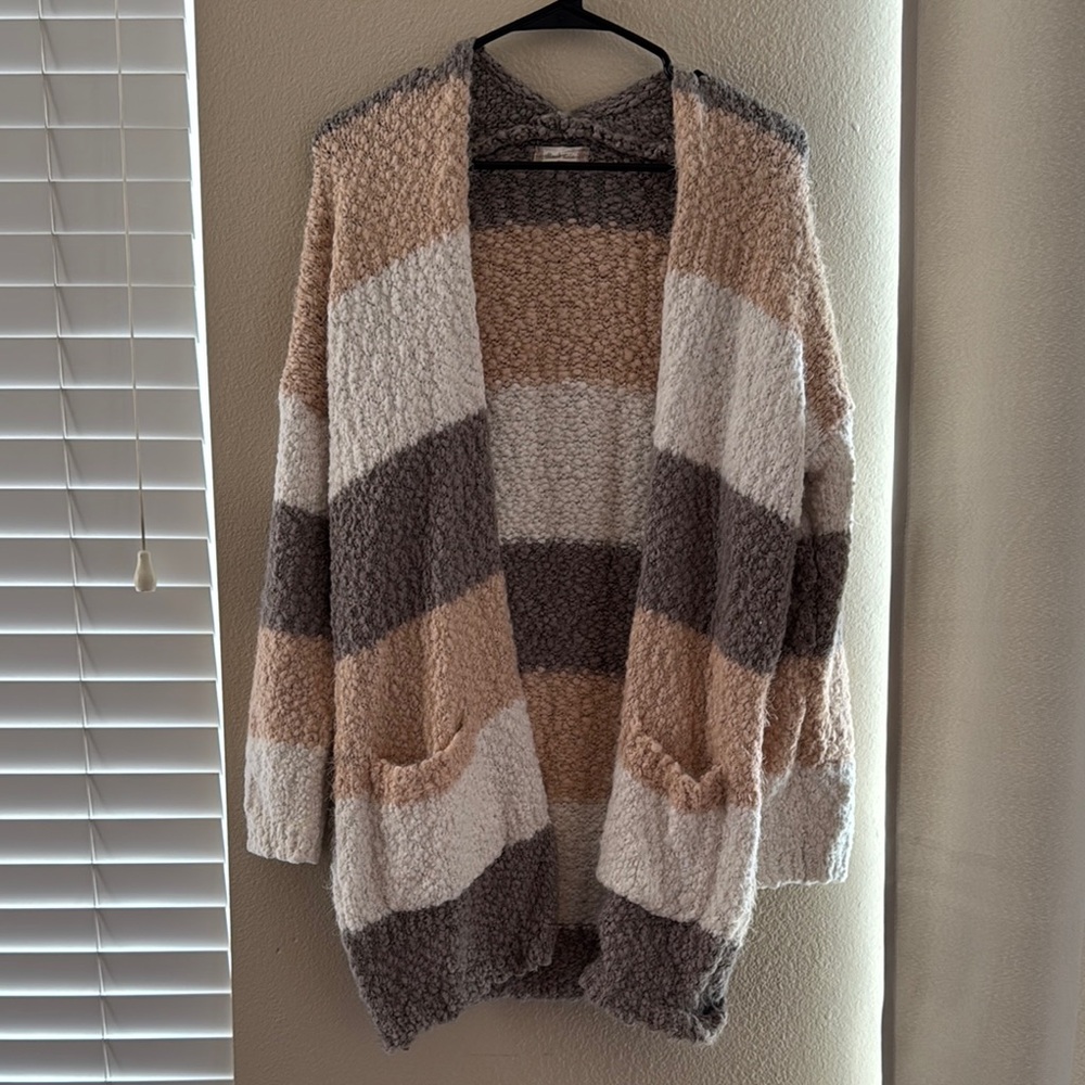Tan, white & gray sweater cardigan